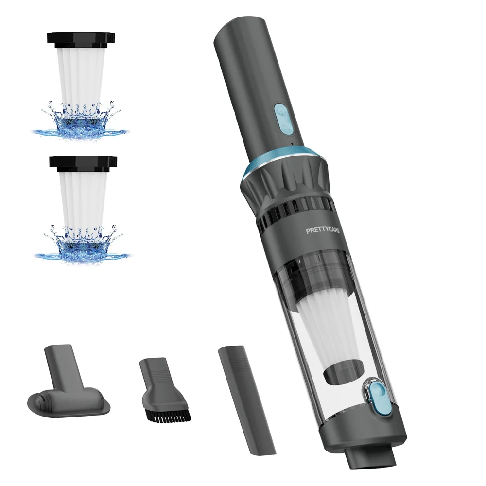 PrettyCare Handheld Vacuum Cleaner Cordless,Portable Car Vacuum with 15Kpa Suction,Rechargeable 3-in-1 Mini Cleaner for Car, Home and Pet Hair,2 Suction Modes,Storage Base,Black,H2