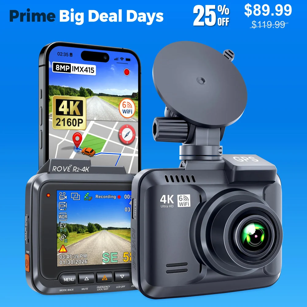 ROVE R2-4K Dash Cam 4K Ultra HD 2160P Car Dashboard Camera Built In Wi-Fi 6 & GPS