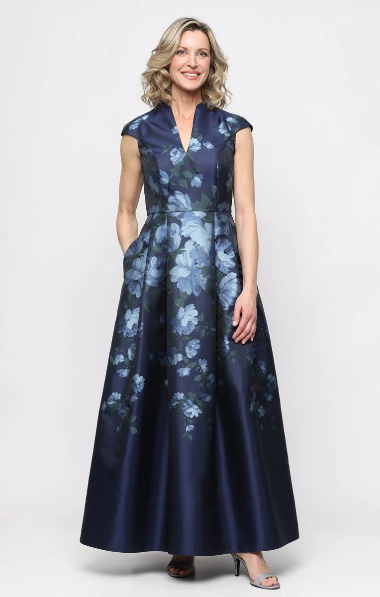 Josephine Jacquard V-Neck A-Line Gown