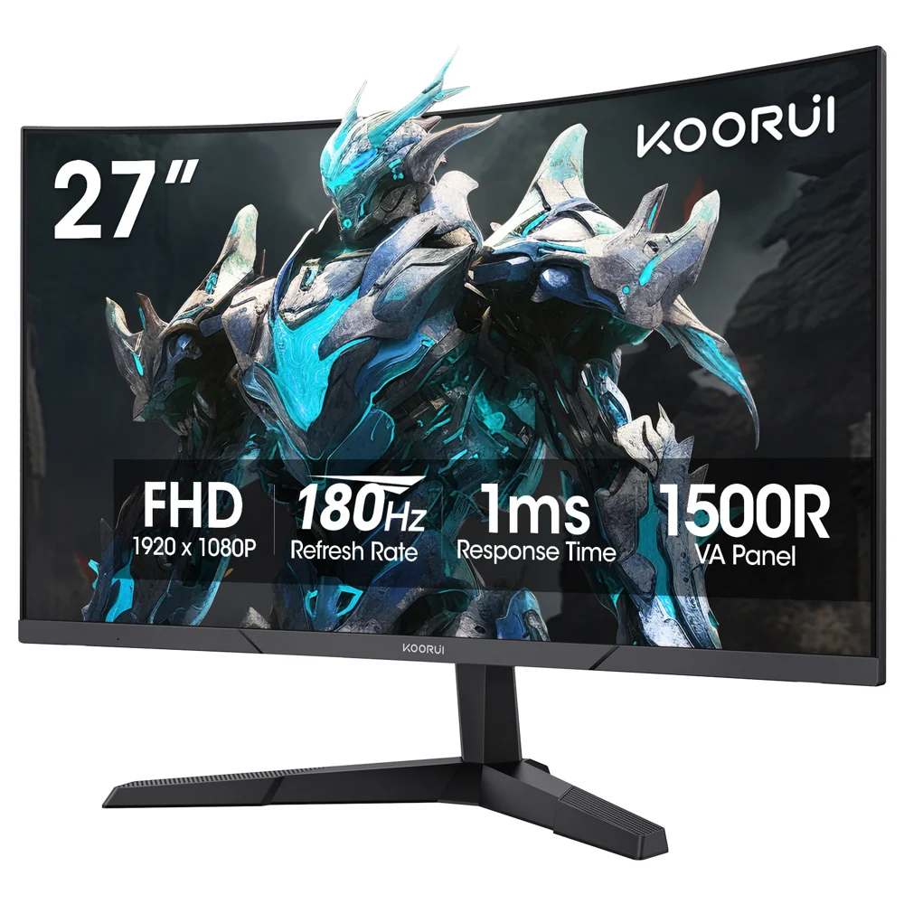 KOORUI 27 Inch Curved Gaming Monitor 180Hz FHD 1080P, 1500R VA Display 27E6CA AMZ