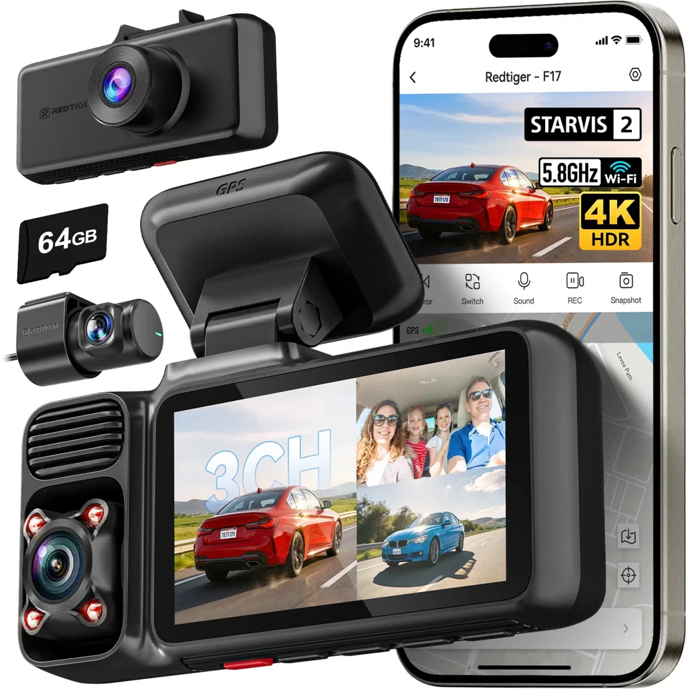 F17 3-Channel 4K 5G WiFi Dash Cam with Parking Monitor