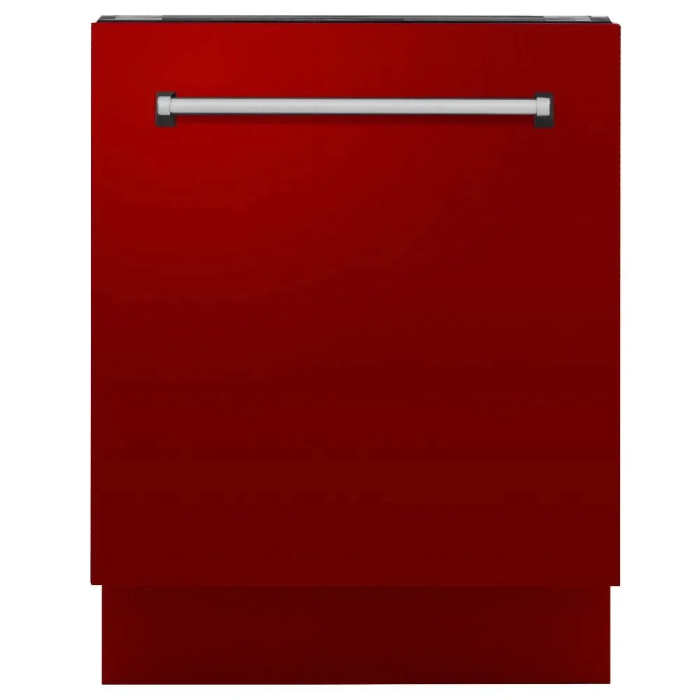 ZLINE 24 in. Tallac Series 3rd Rack Dishwasher with Red Gloss Panel and Traditional Handle, 51dBa (DWV-RG-24)