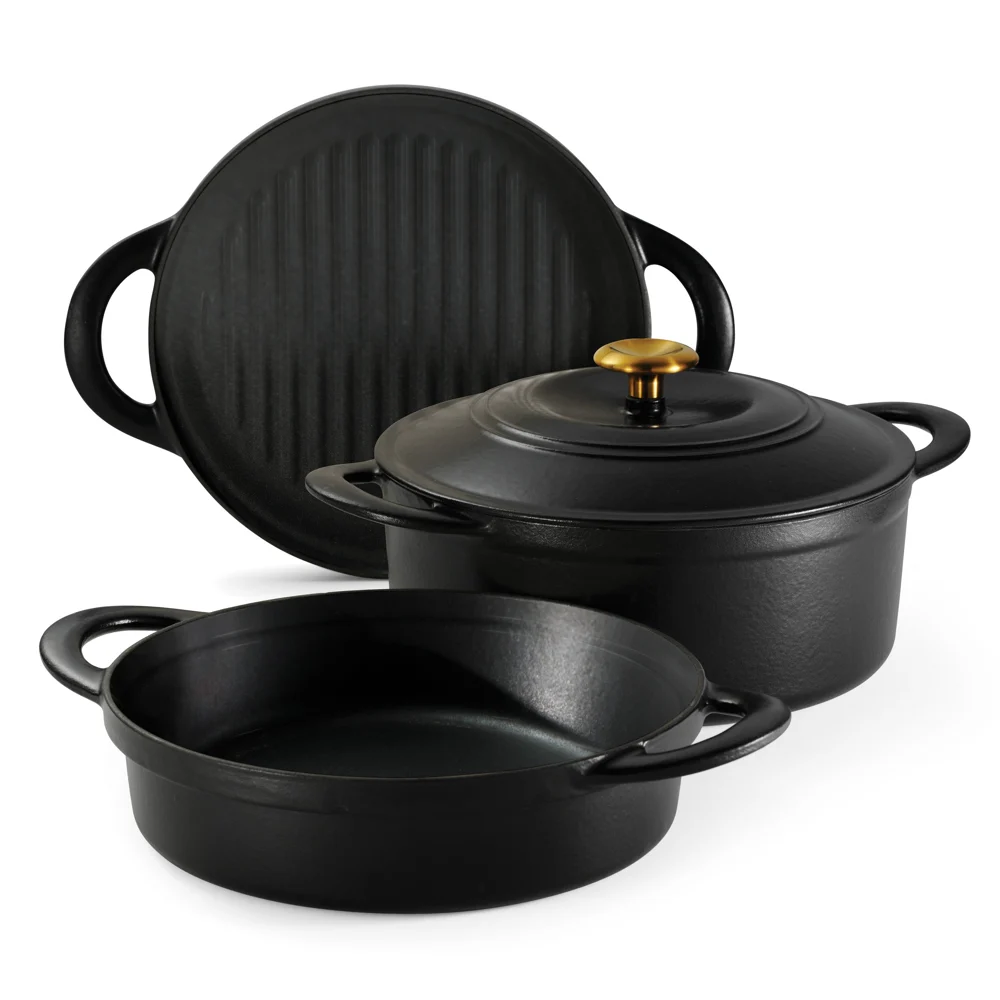 4-Piece Stackable Enamel Cast Iron Cookware Set