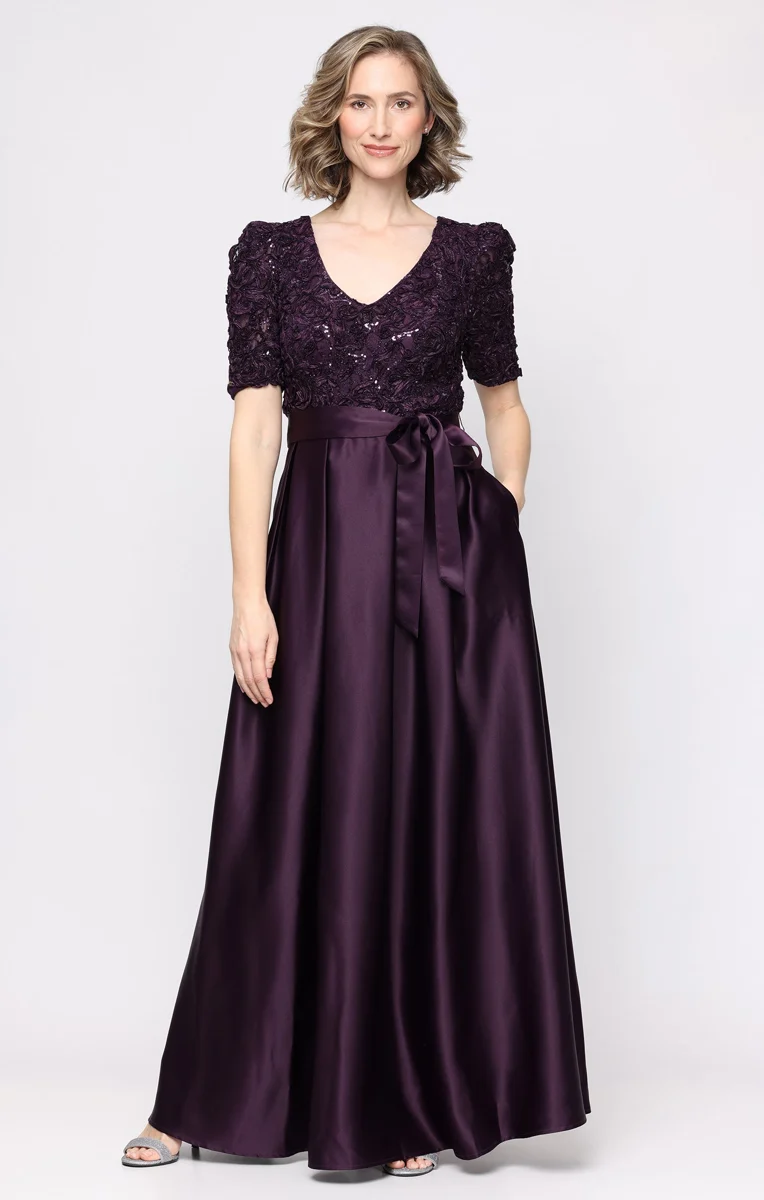Catherine Soutache V-Neck A-Line Gown