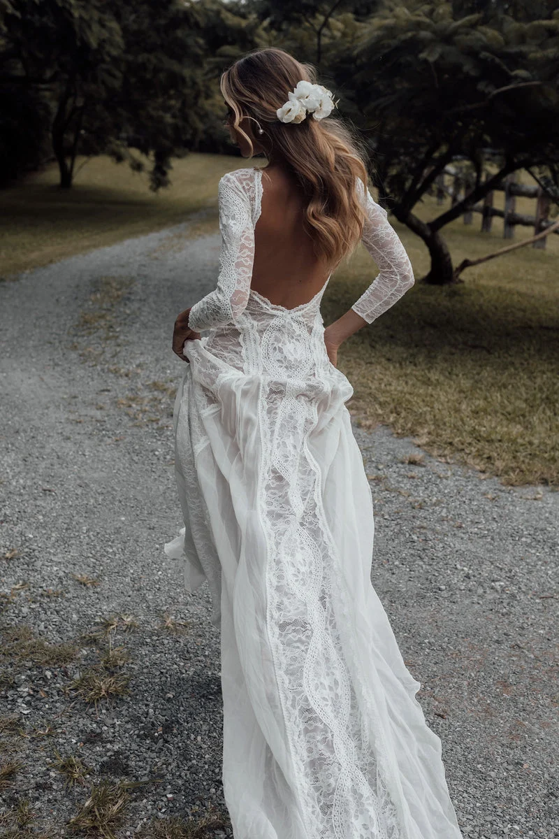 Inca High Neck Lace Wedding Dress