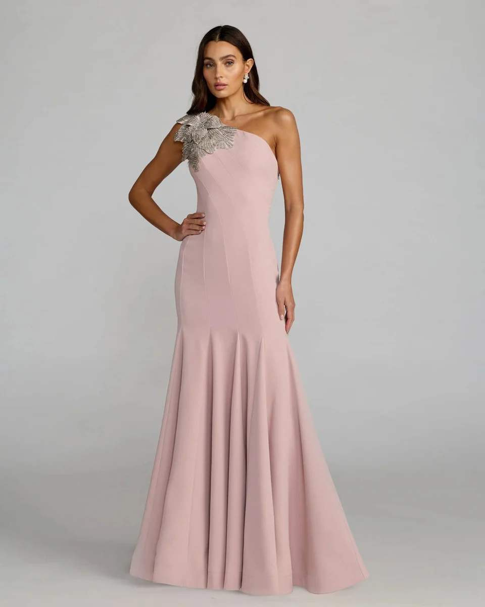 Rose One Shoulder Trumpet Gown With Crystal Flower