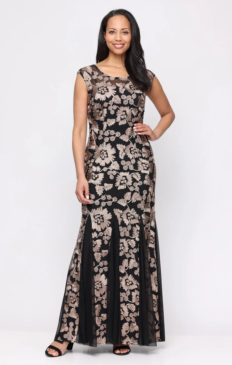 Alma Soutache & Mesh Illusion-Neckline Gown