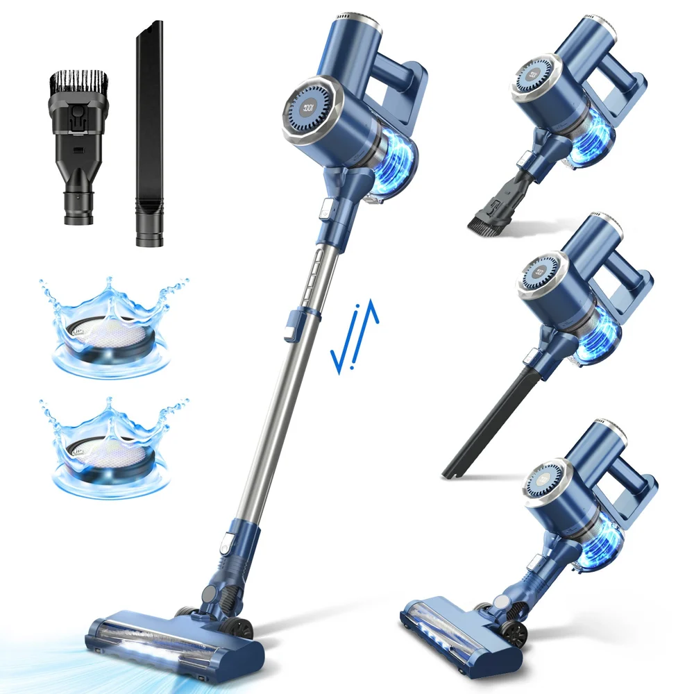 PrettyCare Cordless Stick Vacuum Cleaner, 38KPA 50mins 2600mAh 6-in-1 Lightweight Upright for Carpet Hard Floor Pet Hair W200 Upgraded