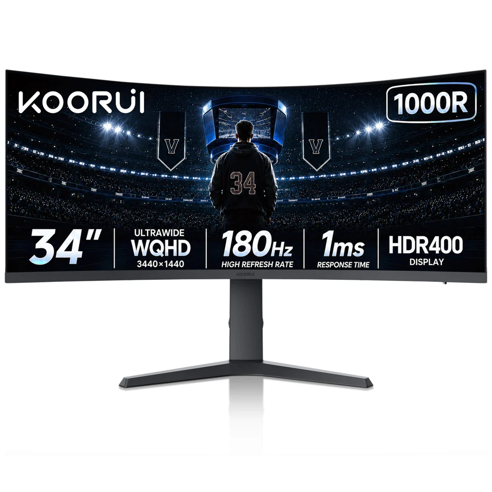 KOORUI 34'' UWQHD Curved Gaming Monitor, 180Hz Ultrawide Monitor, 3440×1440p 1ms(MPRT) HDR400 34E6UC WAL