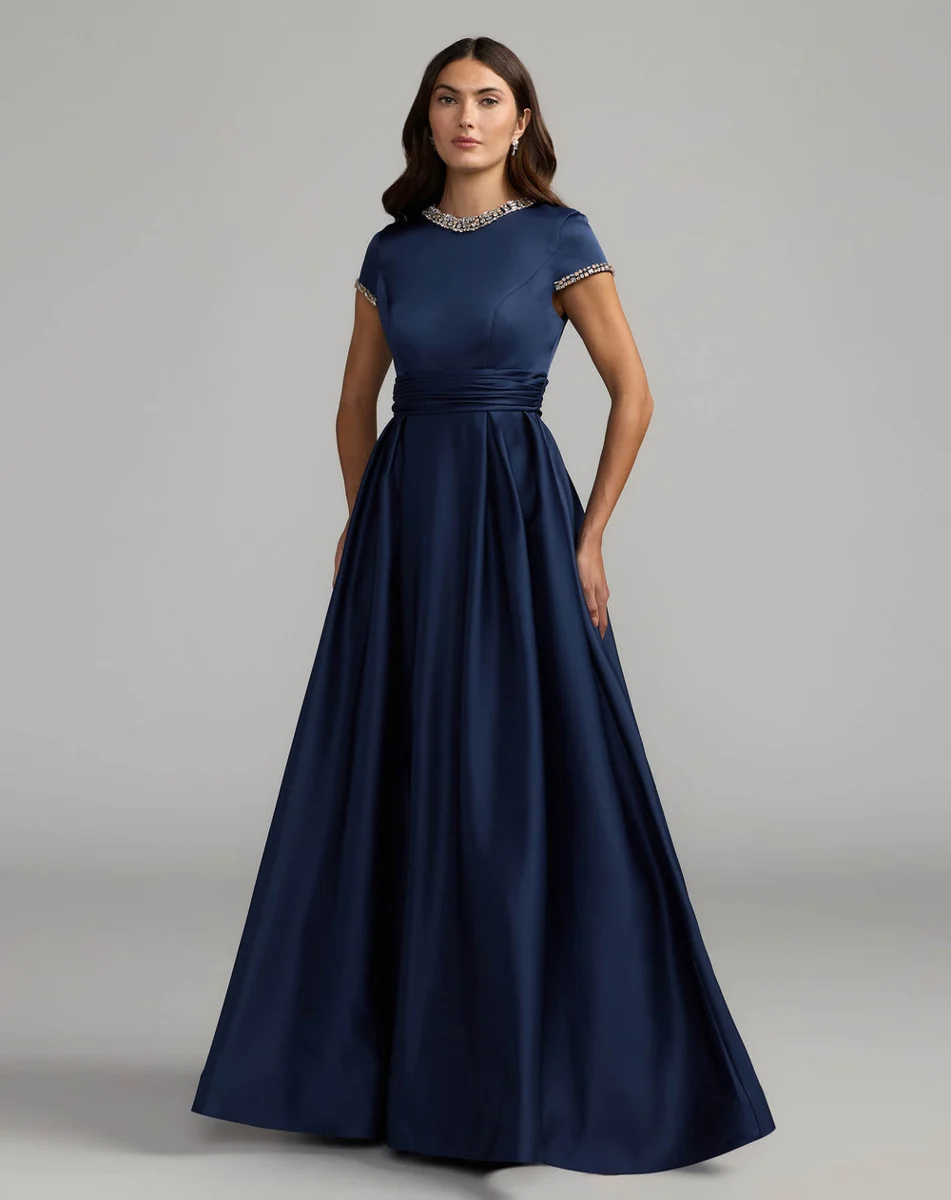 Midnight Embellished Satin High Neck Ball Gown