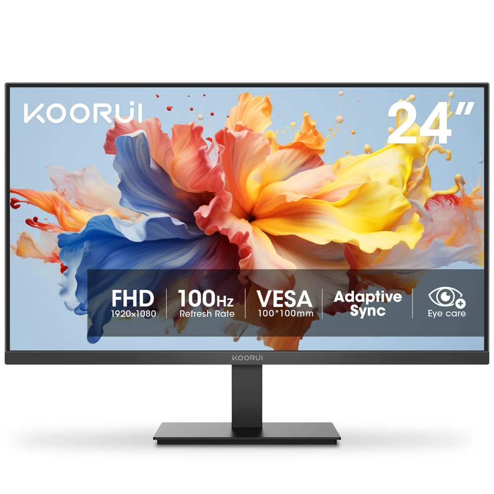 KOORUI 24'' FHD 1920×1080p Computer Monitor, 100Hz PC Monitor, HDMI&VGA VESA, E2412F WAL