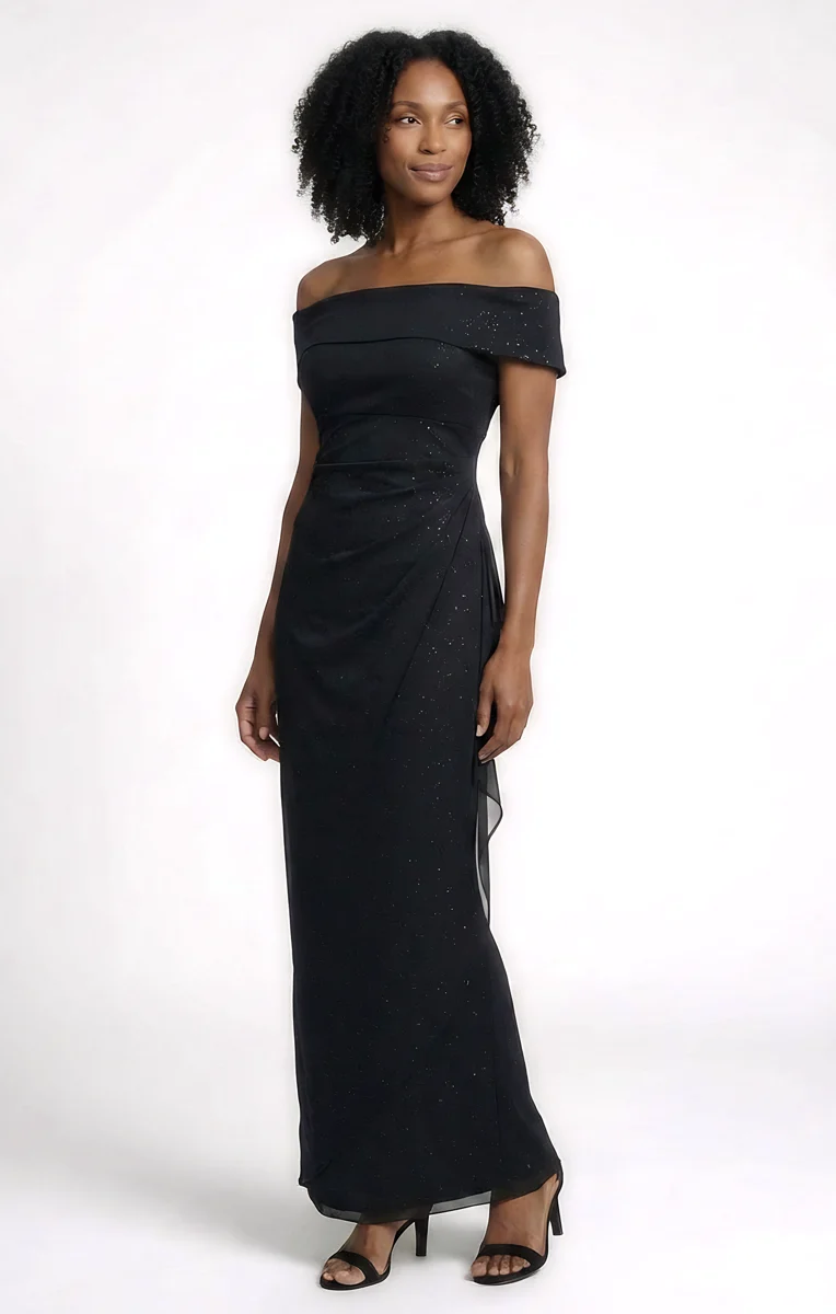Nadine Glitter Mesh Off the Shoulder Dress