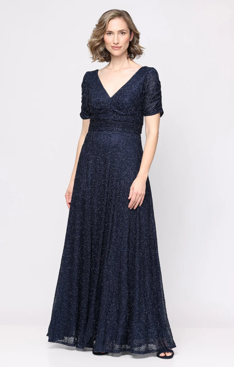 Sequin Surplice-Neckline A-Line Gown