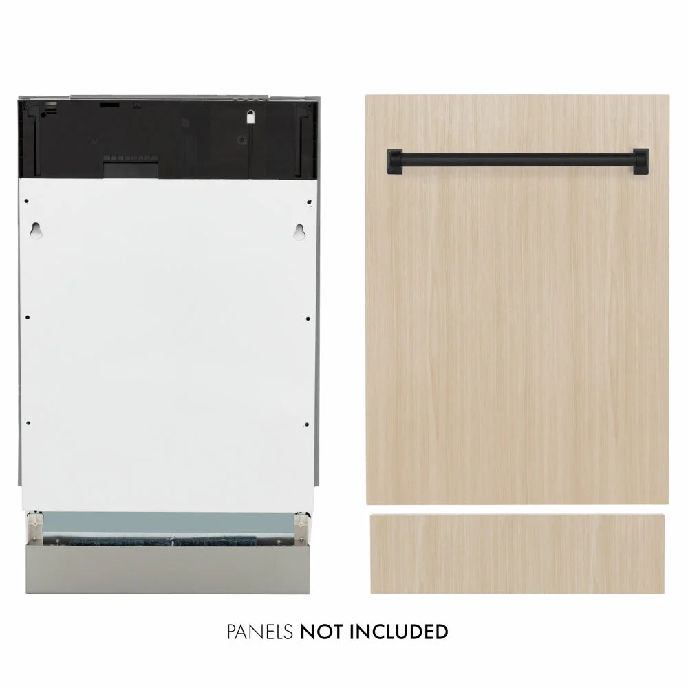 ZLINE Autograph Edition 18 in. Tallac Series 3rd Rack Dishwasher with Auto Door Open Drying, 51dBa, Panel Ready with Matte Black Handle (DWVZ-18-MB)