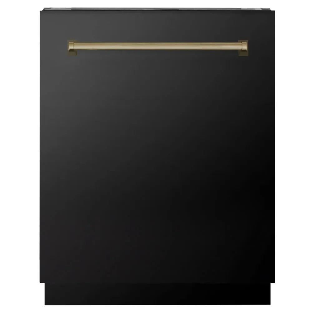 ZLINE Autograph Edition 24 in. Tallac Series 3rd Rack Dishwasher with Auto Door Open Drying, 51dBa, Black Stainless Steel Panel with Champagne Bronze Handle (DWVZ-BS-24-CB)