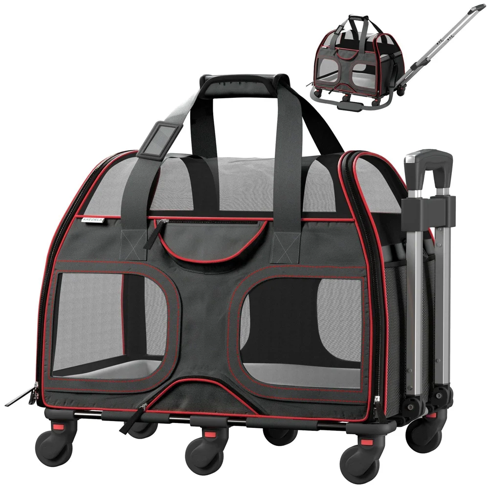 Katziela Luxury Rider Pet Carrier with Removable Wheels and Telescopic Handle