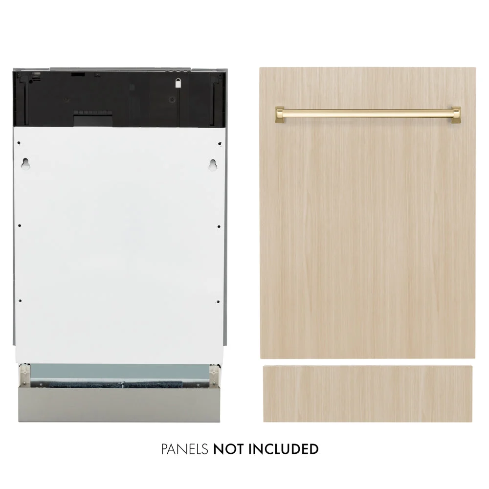 ZLINE Autograph Edition 18 in. Tallac Series 3rd Rack Dishwasher with Auto Door Open Drying, 51dBa, Panel Ready with Polished Gold Handle (DWVZ-18-G)