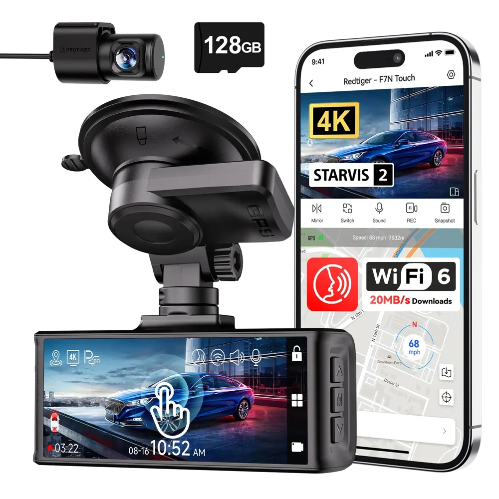 Redtiger F7N Touch 4K Sony STARVIS 2 HDR WiFi 6 Touch Screen Voice Contral Dual Dash Cam