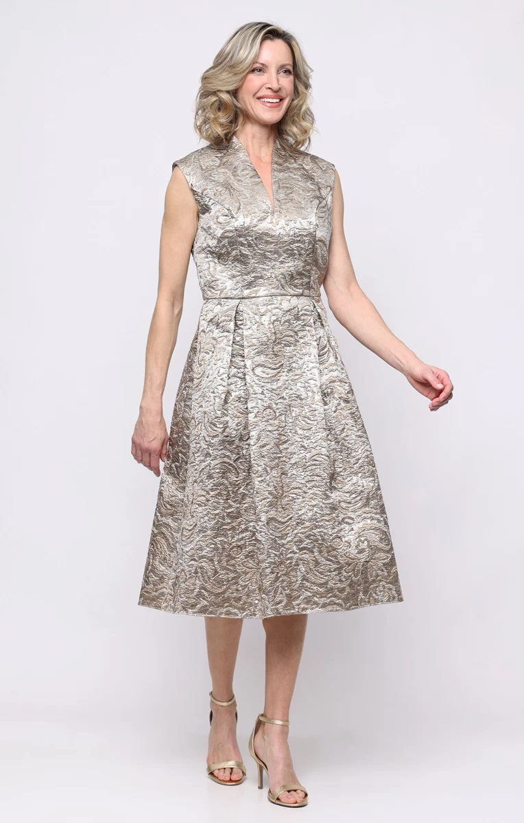 Valerie Jacquard V-Neck A-Line Dress