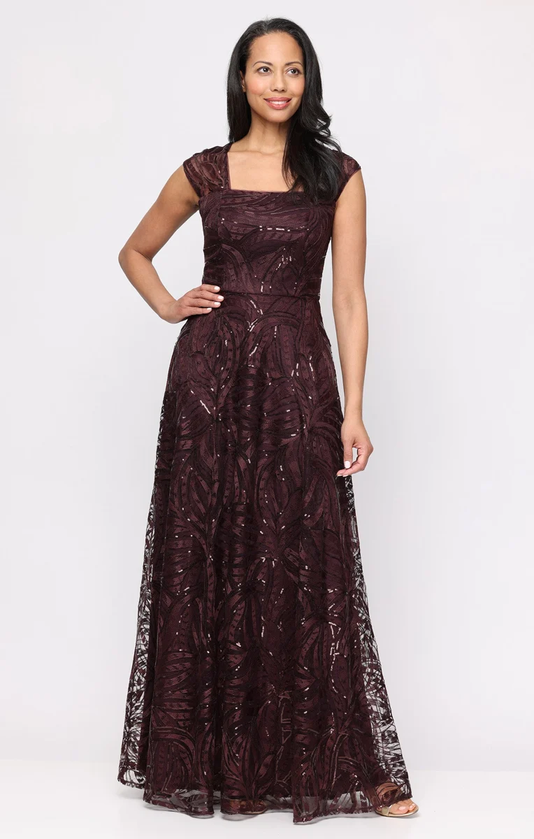Taylor Embroidered Tulle Square-Neck A-Line Gown