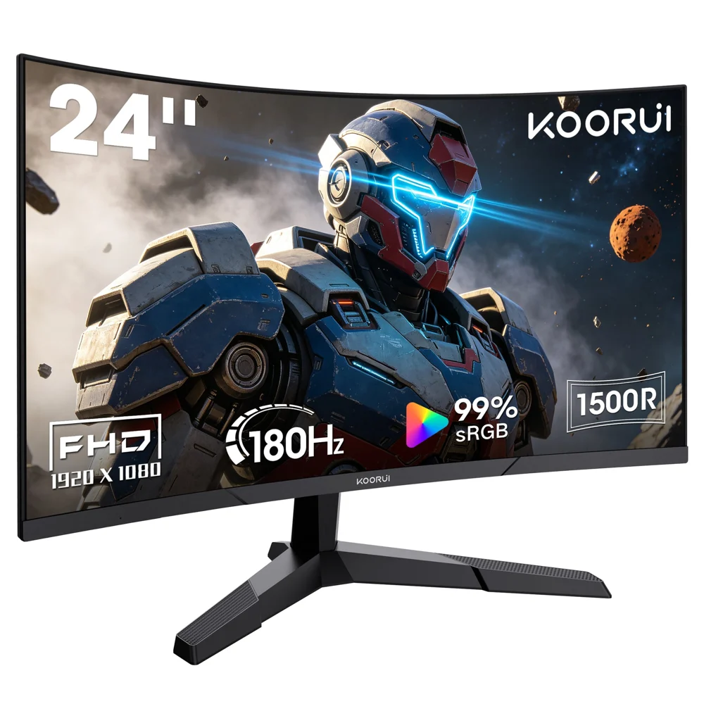 KOORUI 24 inch 1080p Curved Gaming Monitor, 180Hz FHD Computer Monitor, 1ms Adaptive-Sync, 24E6CA WAL
