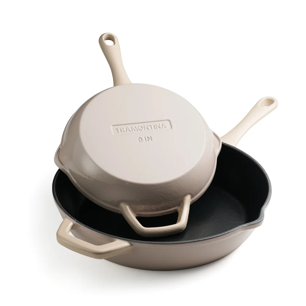 9 Inch and 12 Inch Enamel Cast Iron Skillet Set