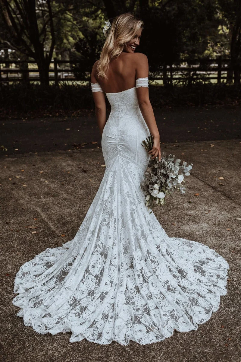 Palm Off the Shoulder Lace Wedding Dress