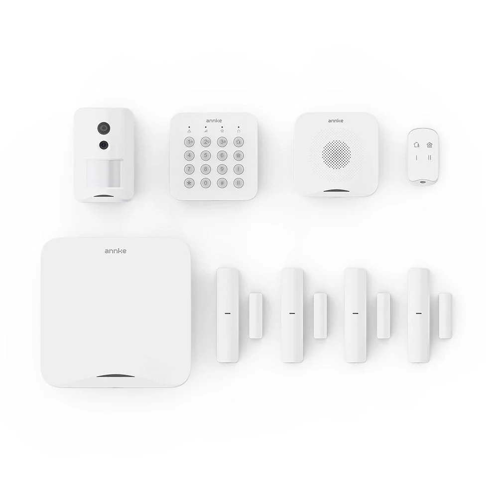 ANNKE All-in-One Wireless Alarm System with Smoke Detector, 4 Door/Window Sensors, PIR Camera Detector, Expandable DIY Home & Business Security System, 24/7 Professional Monitoring, Mobile App Control