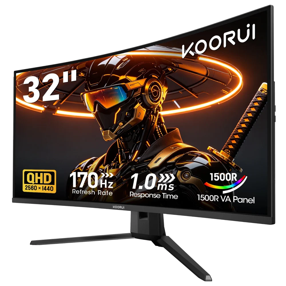 KOORUI 32 Inch Curved Gaming Monitor, QHD 2560×1440p 170Hz 1ms 1500R G3221SC AMZ
