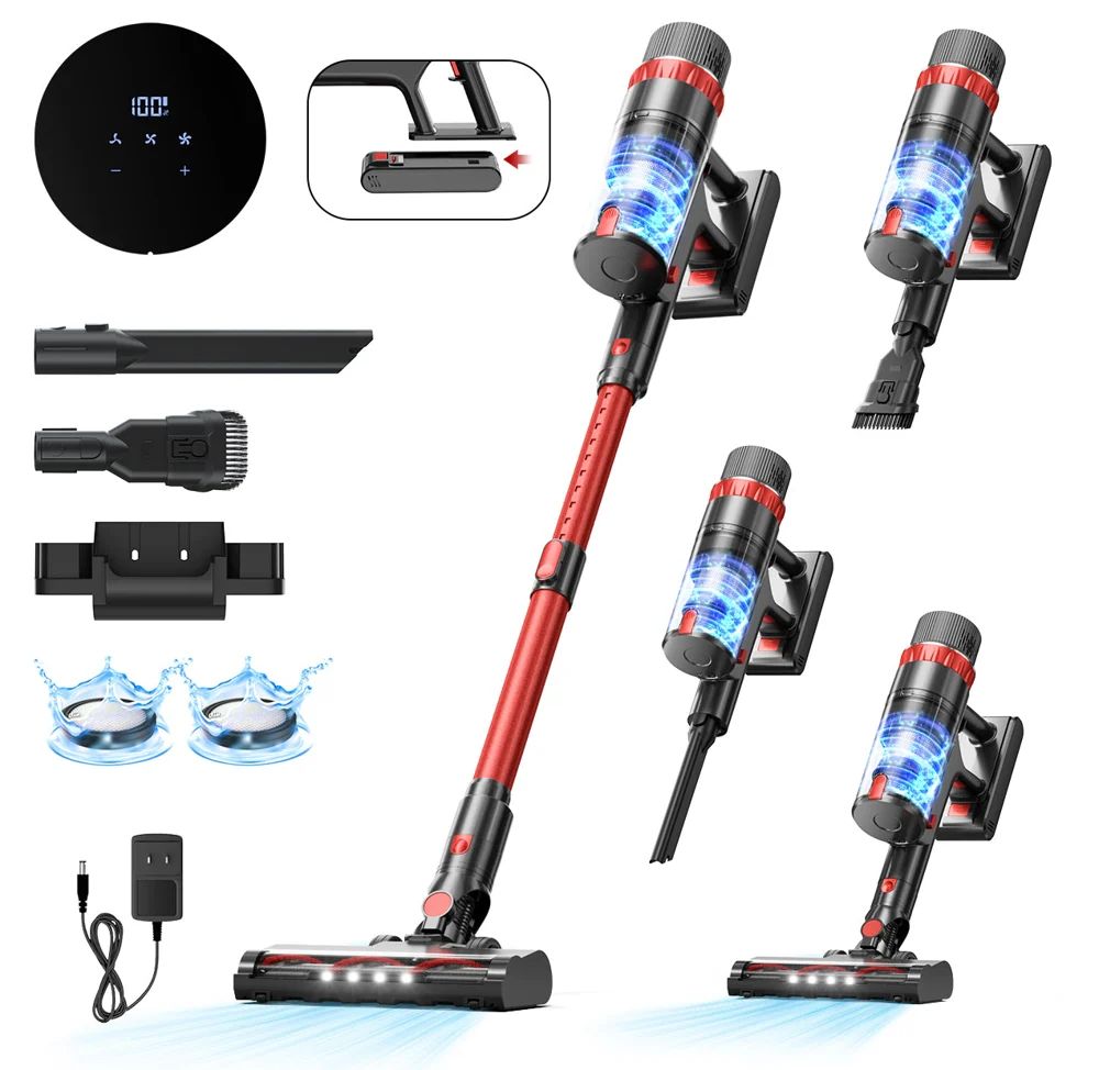 PrettyCare Cordless Vacuum Cleaner, 530W/48KPA/8 Batteries, 55mins Runtime, 9-in-1 Stick Vacuum Lightweight for Home Pet Hair Carpet Wood Floor
