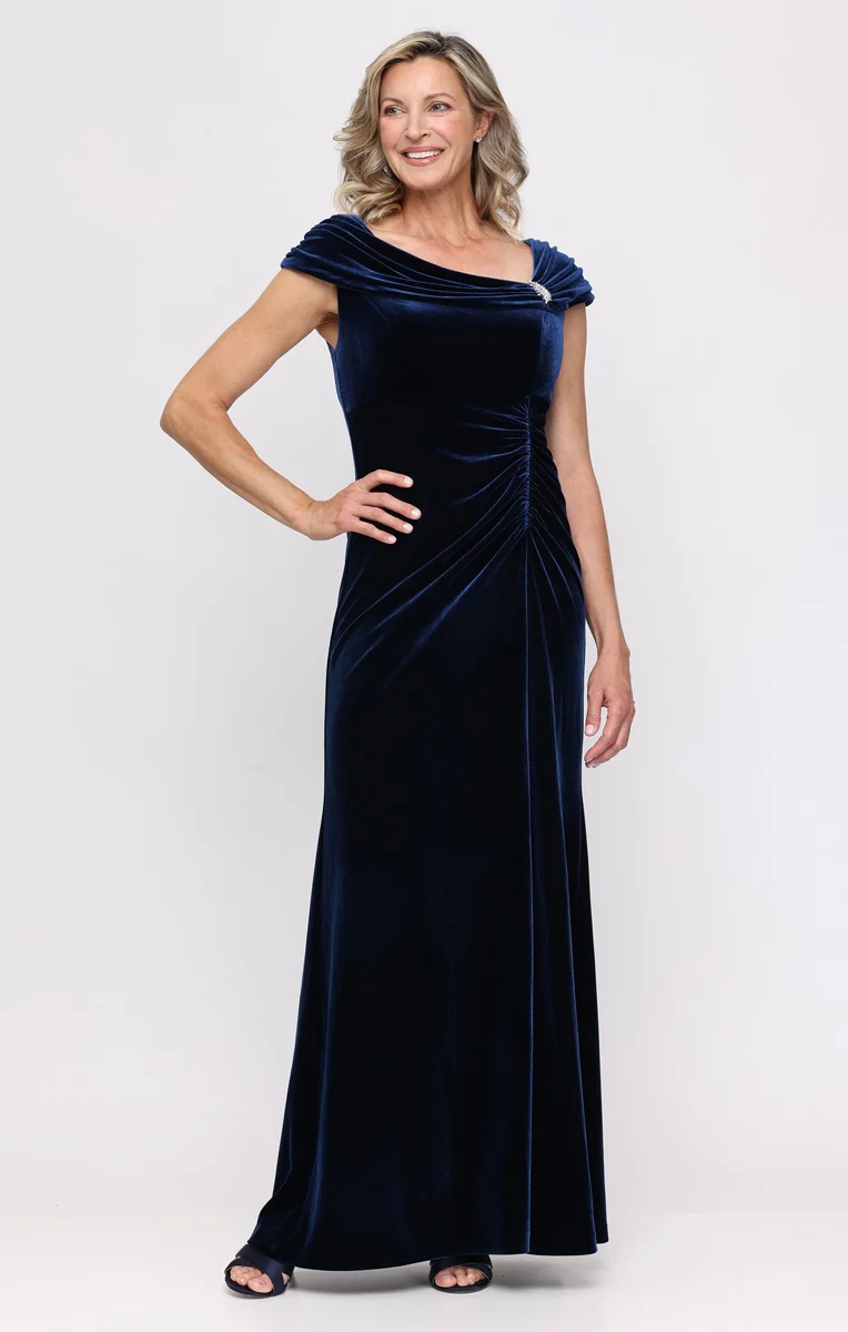 Monica Stretch Velvet Embellished Gown