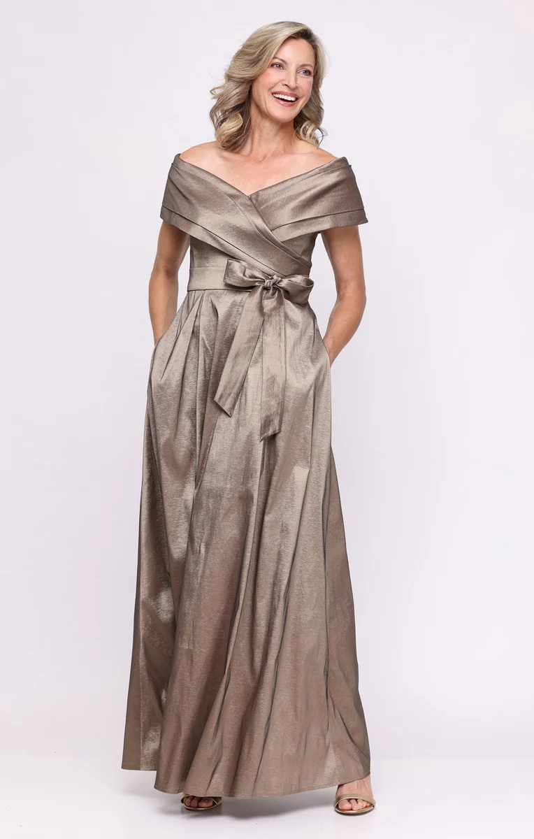Marjorie Off the Shoulder Stretch Taffeta Dress