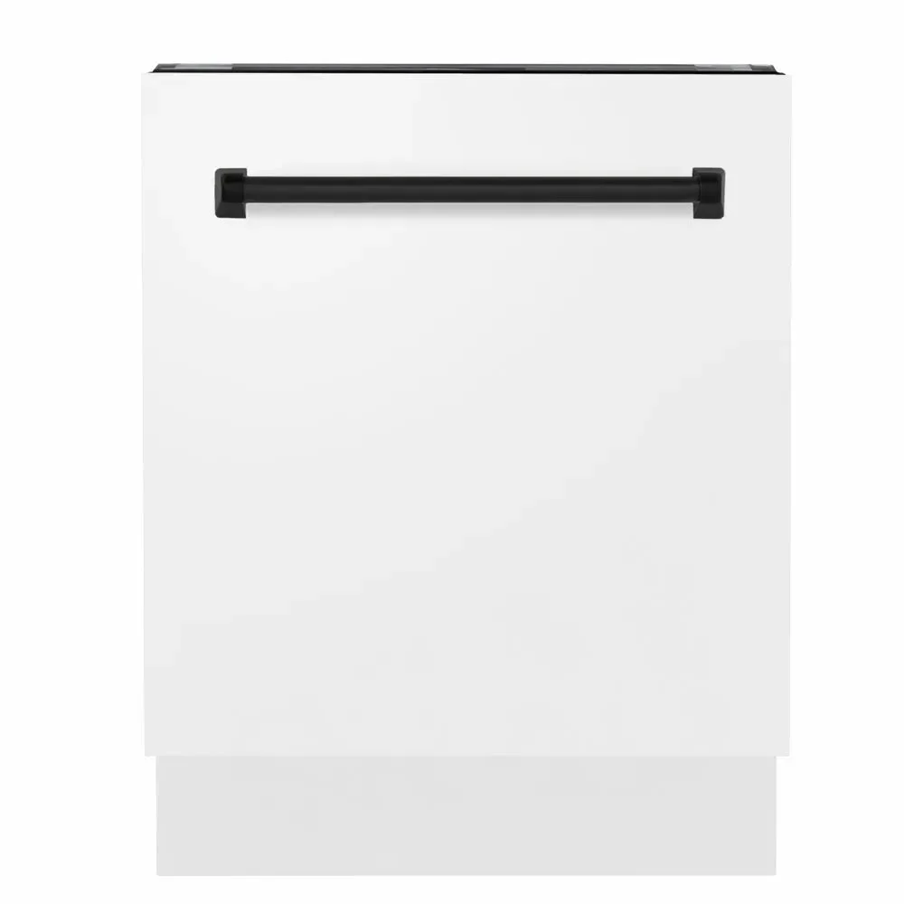 ZLINE Autograph Edition 24 in. Tallac Series 3rd Rack Dishwasher with Auto Door Open Drying, 51dBa, White Matte Panel with Matte Black Handle (DWVZ-WM-24-MB)