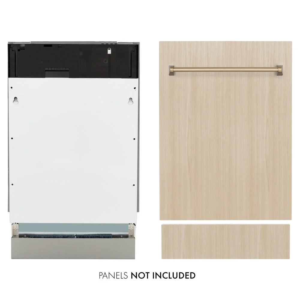 ZLINE Autograph Edition 18 in. Tallac Series 3rd Rack Dishwasher with Auto Door Open Drying, 51dBa, Panel Ready with Champagne Bronze Handle (DWVZ-18-CB)