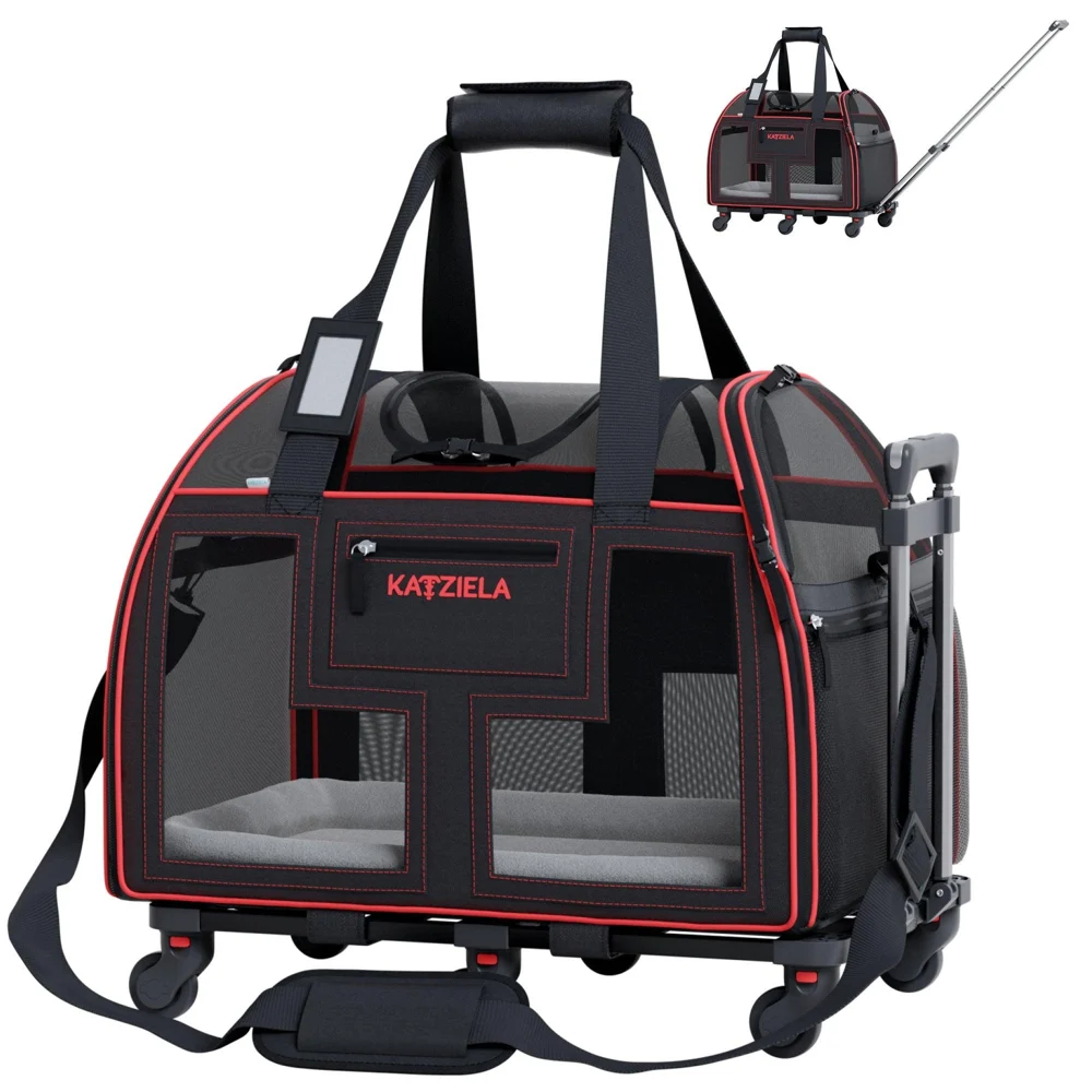 Katziela Luxury Lorry Pet Carrier with Removable Wheels and Telescopic Handle
