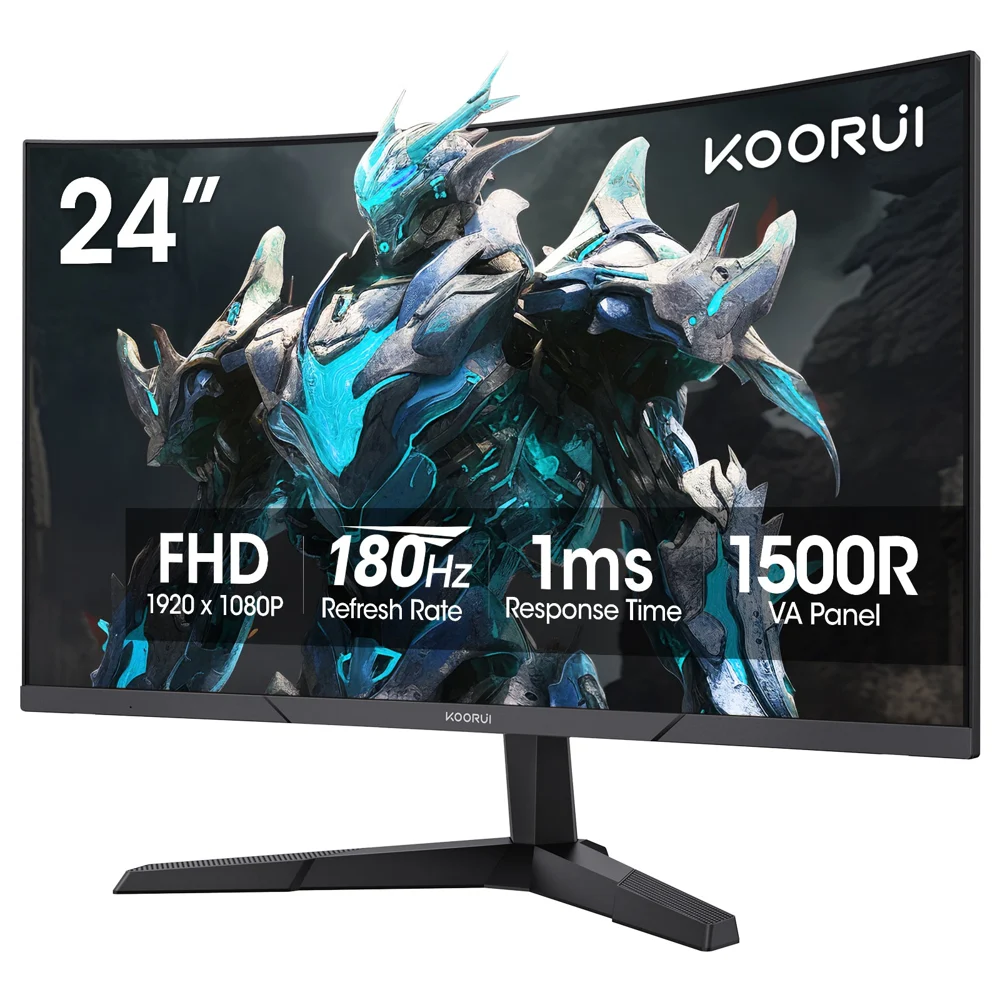 KOORUI 24 inch Curved Gaming Monitor 180Hz FHD 1080P, 1ms 1500R Display 24E6CA AMZ